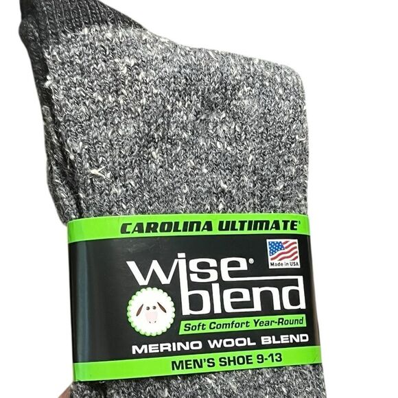 Merino Wool Blend Men's Socks, Gray And Black, 2 Packs, Fits Sizes 10-13, NWT - Picture 3 of 4